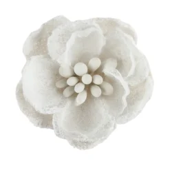 Stoffblüten mit Spitze, Blüte: Ø 3cm, Blüte mit Draht: 11cm, natur, feine Leinenstruktur, 6 Stück