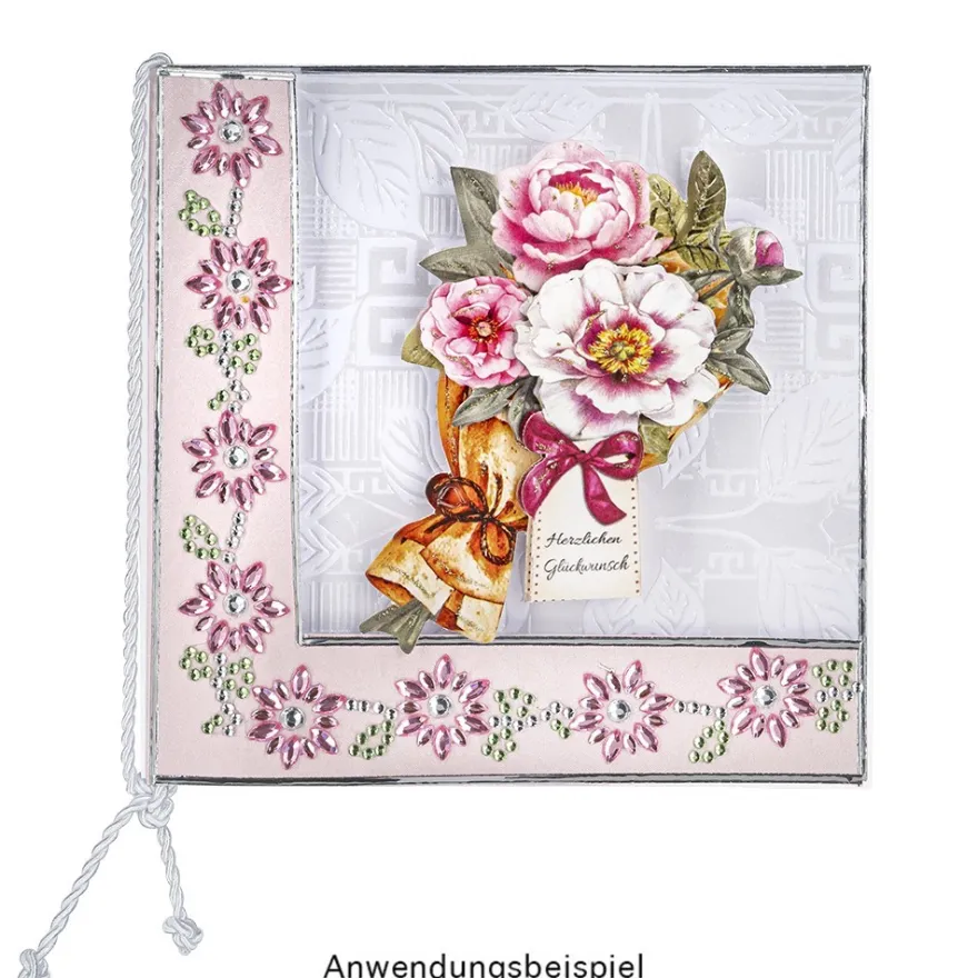 Strass-Bordüren, Blumen, verschiedene Farben, 3 Bogen