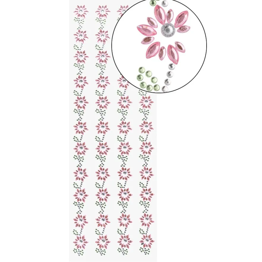Strass-Bordüren, Blumen, verschiedene Farben, 3 Bogen