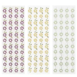 Strass-Bordüren, Blumen 3, verschiedene Farben, 3 Bogen