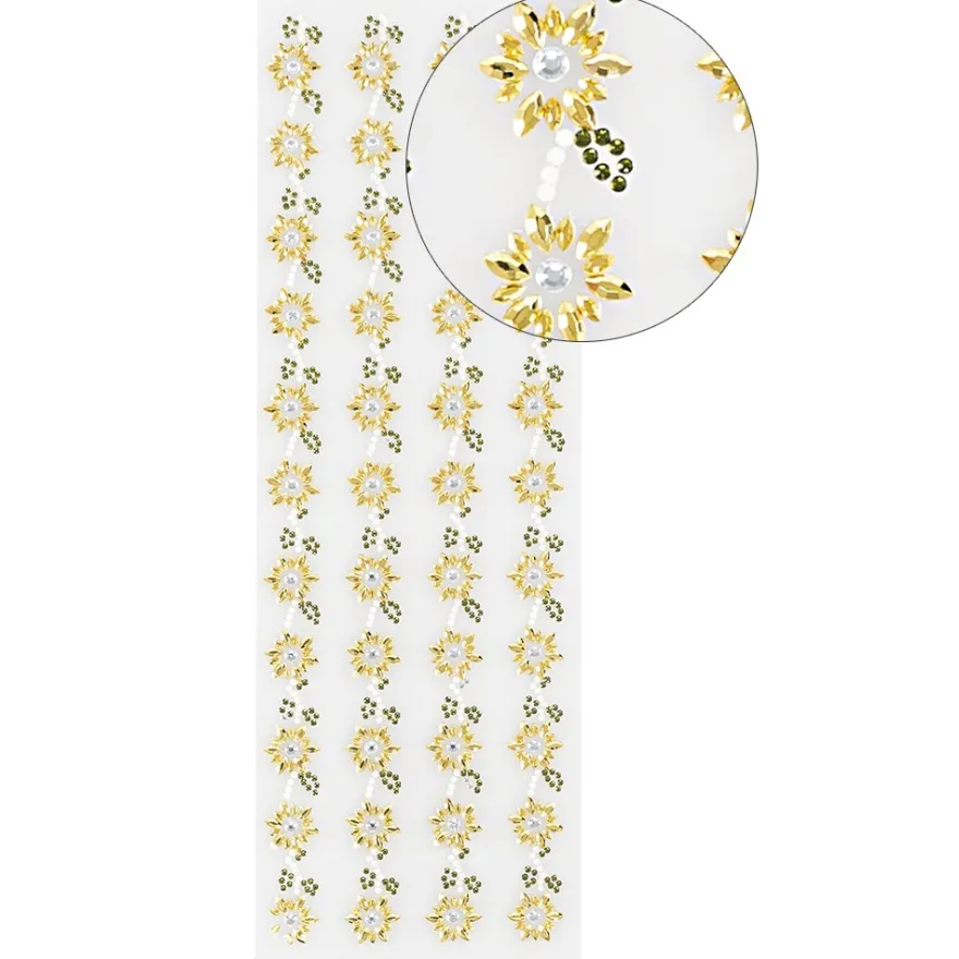 Strass-Bordüren, Blumen 3, verschiedene Farben, 3 Bogen