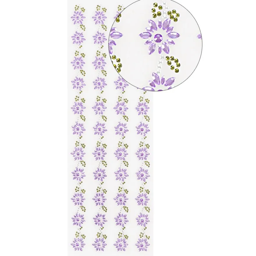 Strass-Bordüren, Blumen 2, verschiedene Farben, 3 Bogen