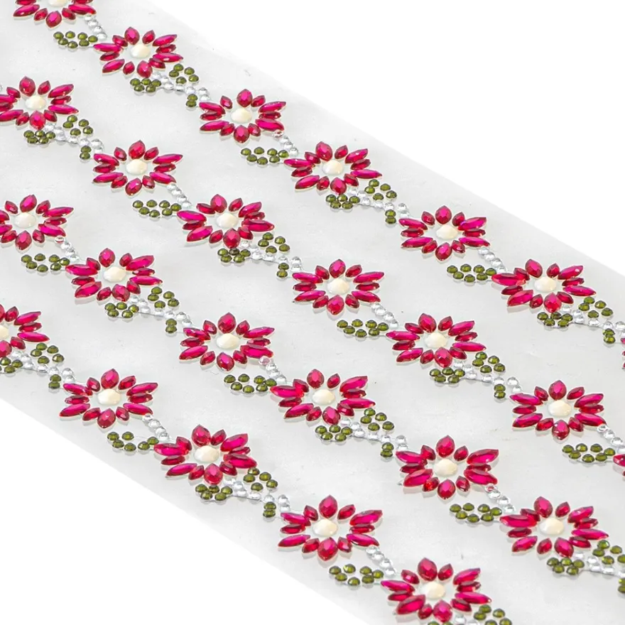 Strass-Bordüren, Blumen 2, verschiedene Farben, 3 Bogen