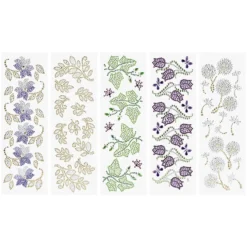 Strass-Ornamente, Blumen & Blätter, mehrfarbig, teilweise mit Veredelung, 5 Bogen