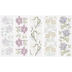 Strass-Ornamente, Blumen 2, verschiedene Designs und Farben, 5 Bogen