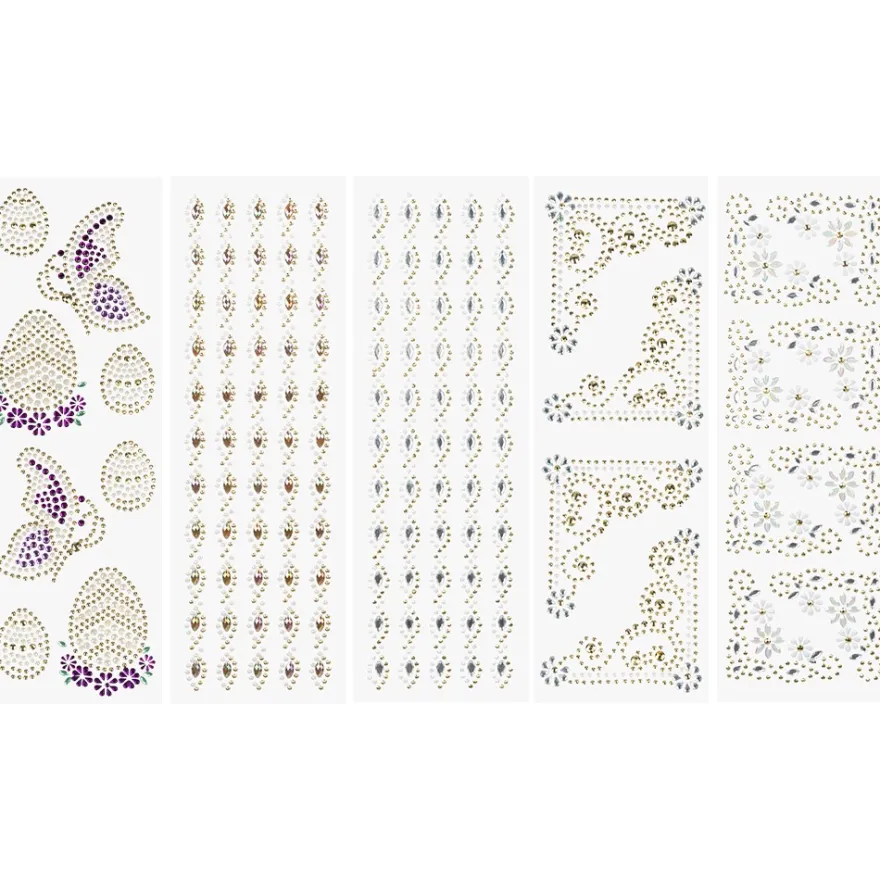 Strass-Ornamente & -Bordüren, Frühlingszeit 1, mehrfarbig & veredelt, 5 Bogen