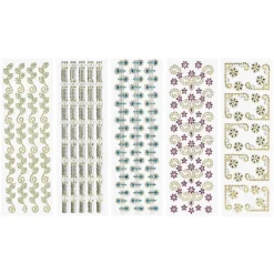Strass-Ornamente, Bordüren & Ornamentik, mehrfarbig, teilweise mit Veredelung, 5 Bogen