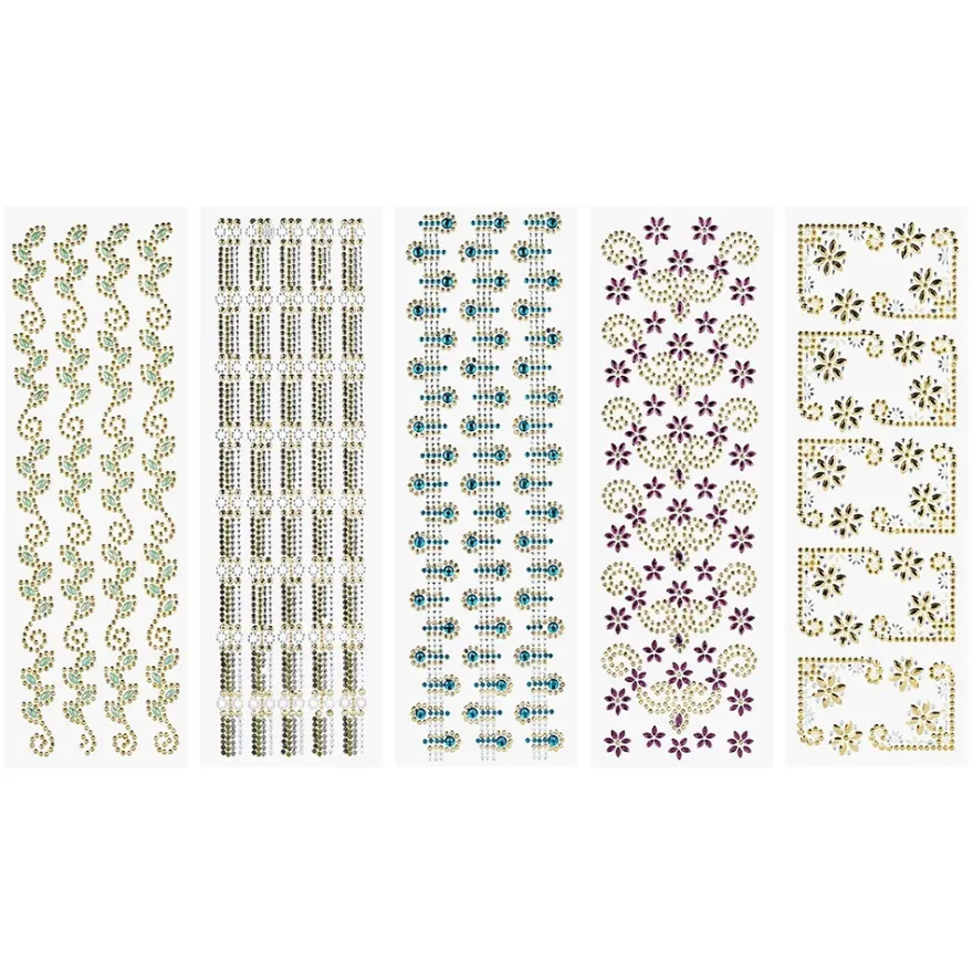 Strass-Ornamente, Bordüren & Ornamentik, mehrfarbig, teilweise mit Veredelung, 5 Bogen