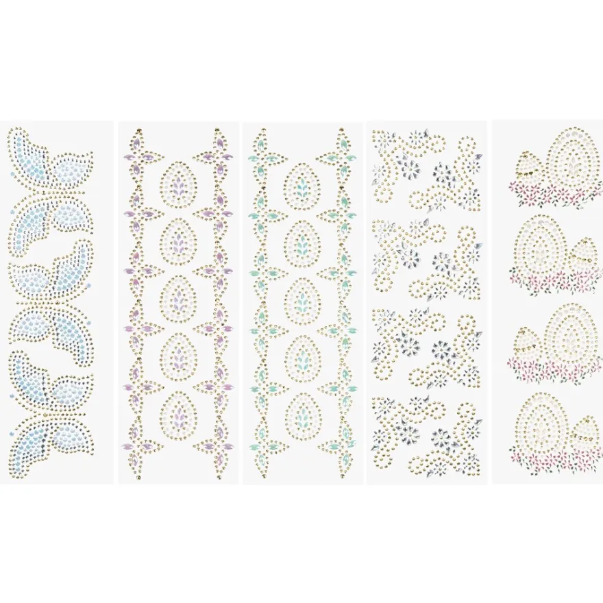 Strass-Ornamente, Frühlingszeit 2, mehrfarbig & veredelt, 5 Bogen