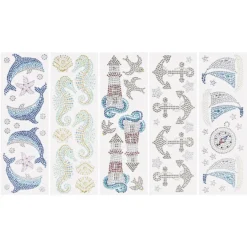 Strass-Ornamente, Maritim, mehrfarbig & veredelt, 5 Bogen