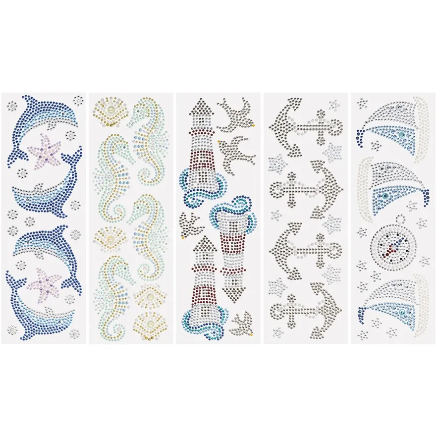 Strass-Ornamente, Maritim, mehrfarbig & veredelt, 5 Bogen