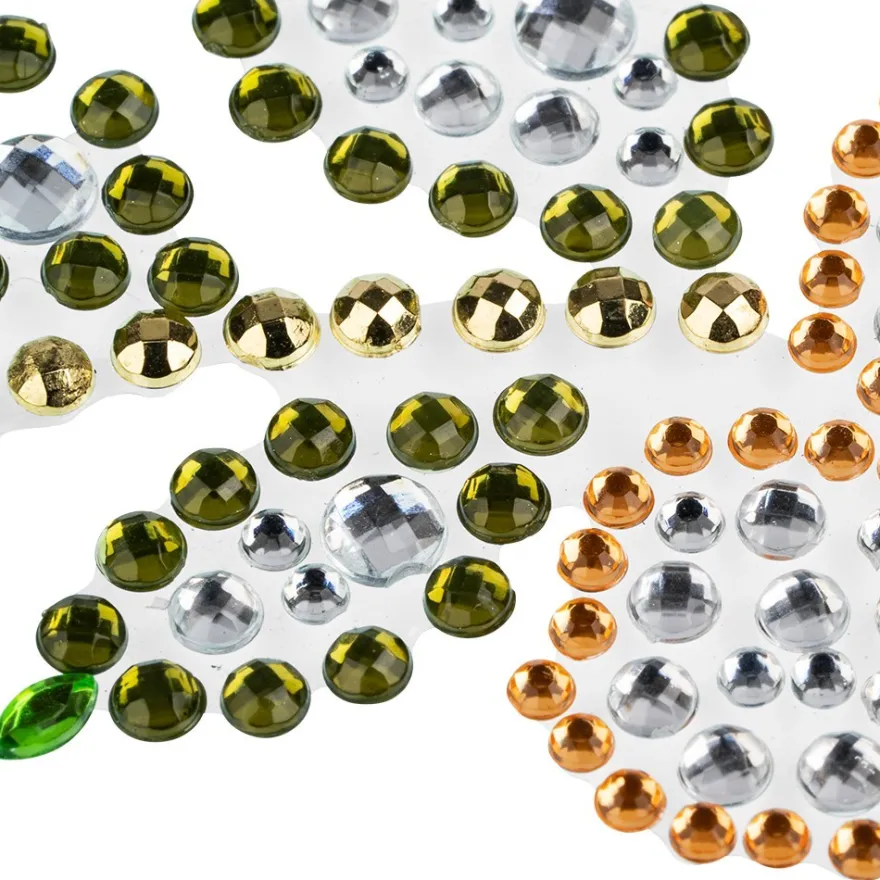 Strass-Ornamente, Sortierung 1, mehrfarbig, teilweise mit Veredelung, 5 Bogen
