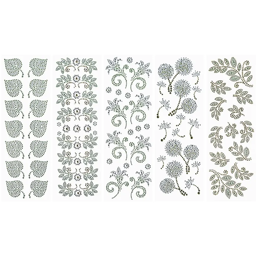 Strass-Ornamente, Sortierung 3, mehrfarbig, teilweise mit Veredelung, 5 Bogen