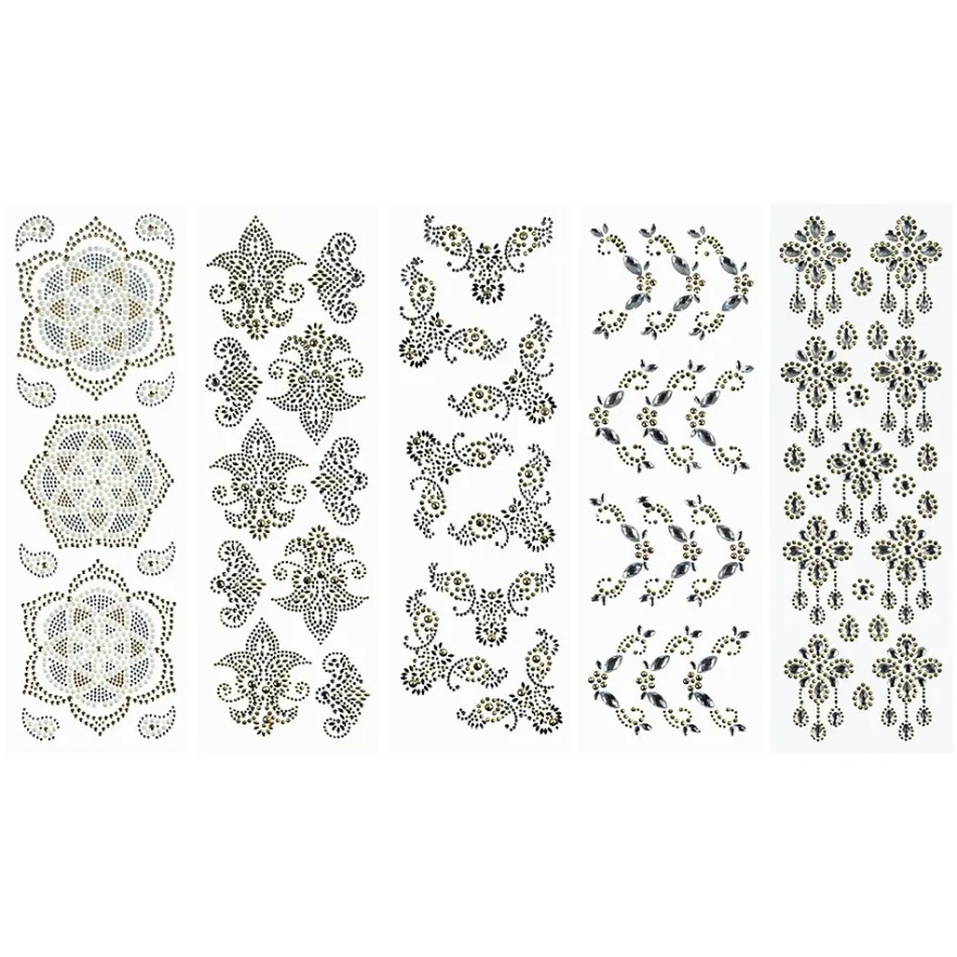 Strass-Ornamente, Sortierung 5, mehrfarbig, teilweise mit Veredelung, 5 Bogen