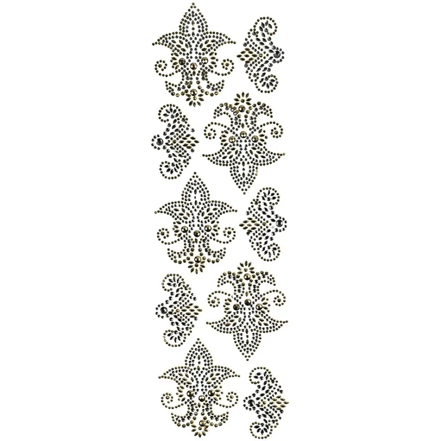 Strass-Ornamente, Sortierung 5, mehrfarbig, teilweise mit Veredelung, 5 Bogen