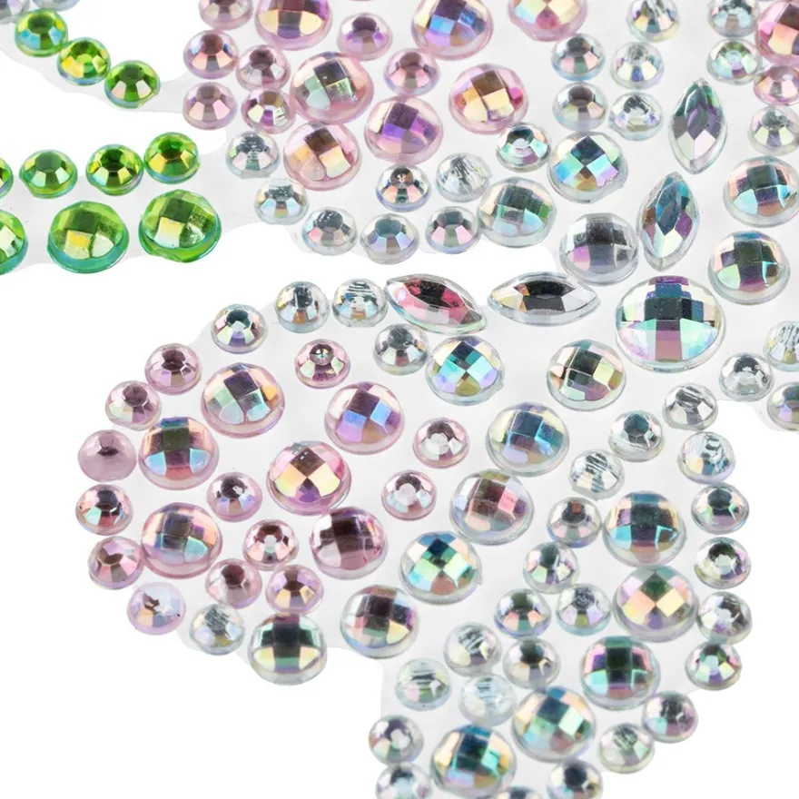 Strass-Ornamente, Sortierung 2, mehrfarbig, teilweise mit Veredelung, 5 Bogen