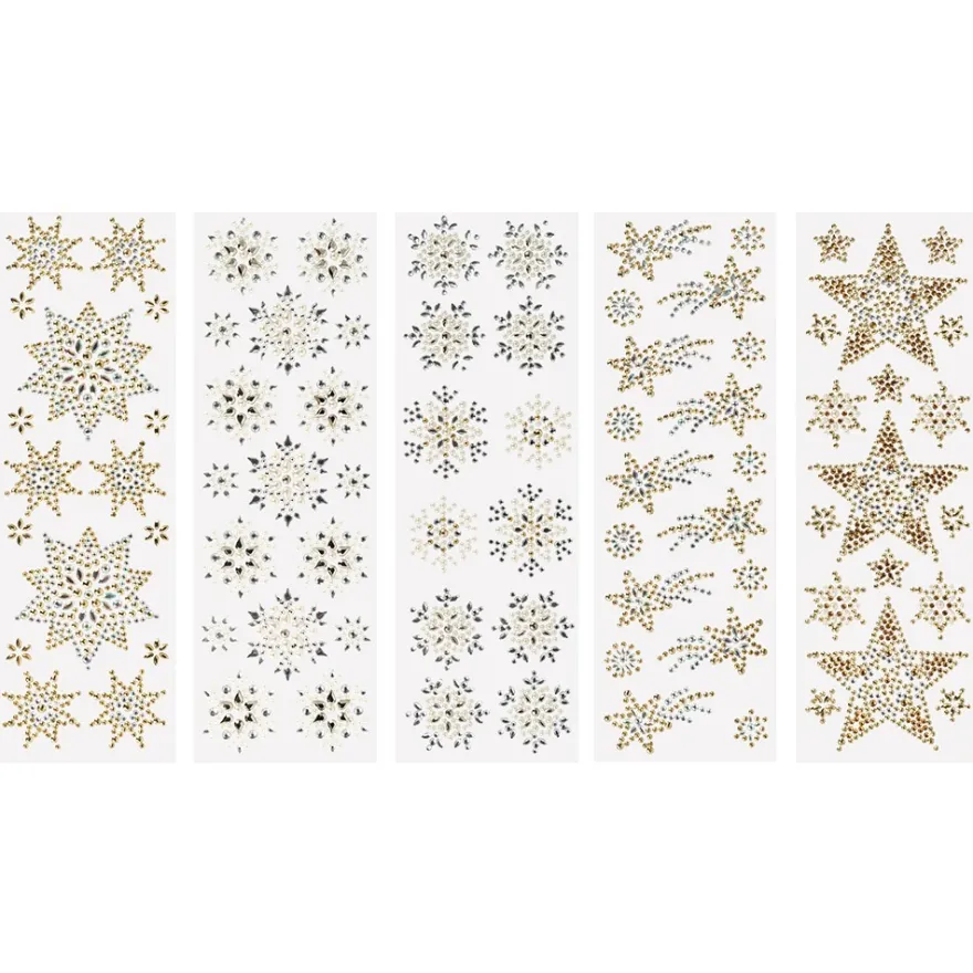 Strass-Ornamente, Sterne&Eiskristalle, mehrfarbig, teilweise mit Veredelung, 5 Bogen