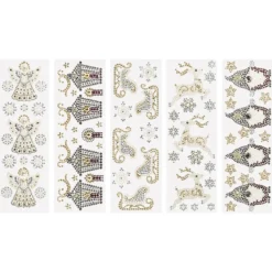 Strass-Ornamente, Weihnachtsmotive, mehrfarbig, teilweise mit Veredelung, 5 Bogen