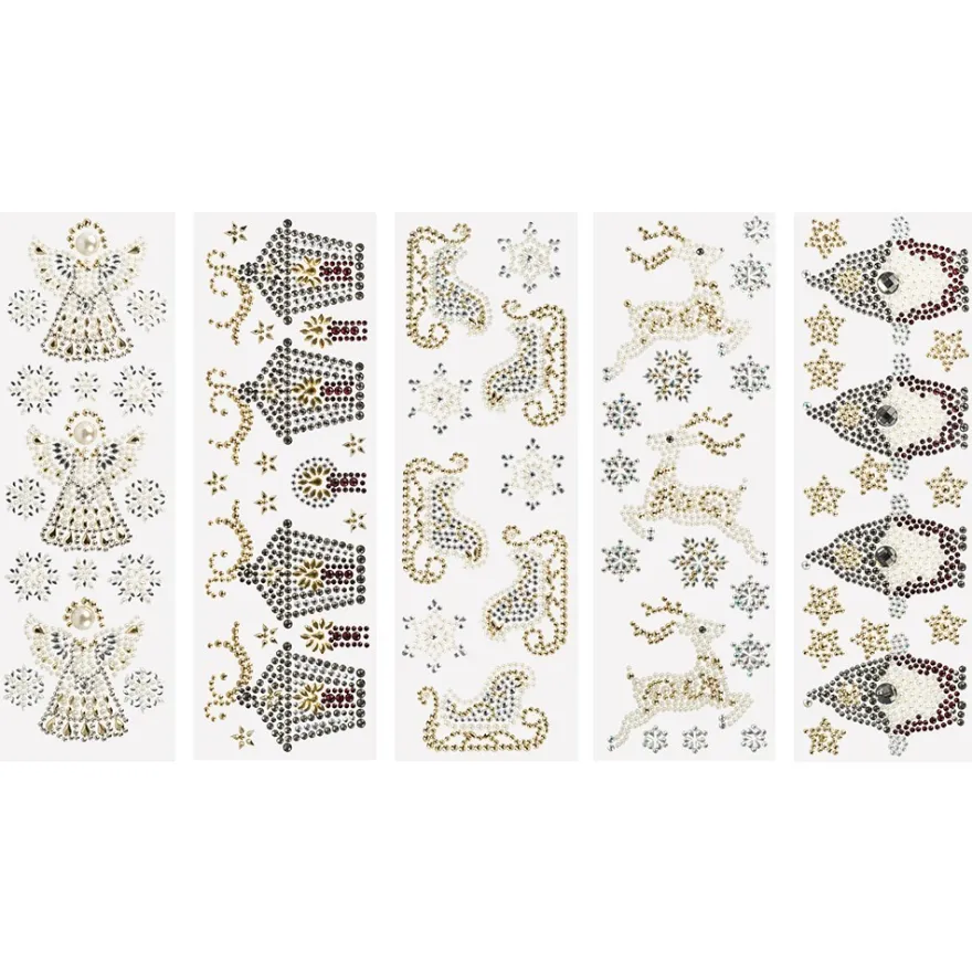 Strass-Ornamente, Weihnachtsmotive, mehrfarbig, teilweise mit Veredelung, 5 Bogen