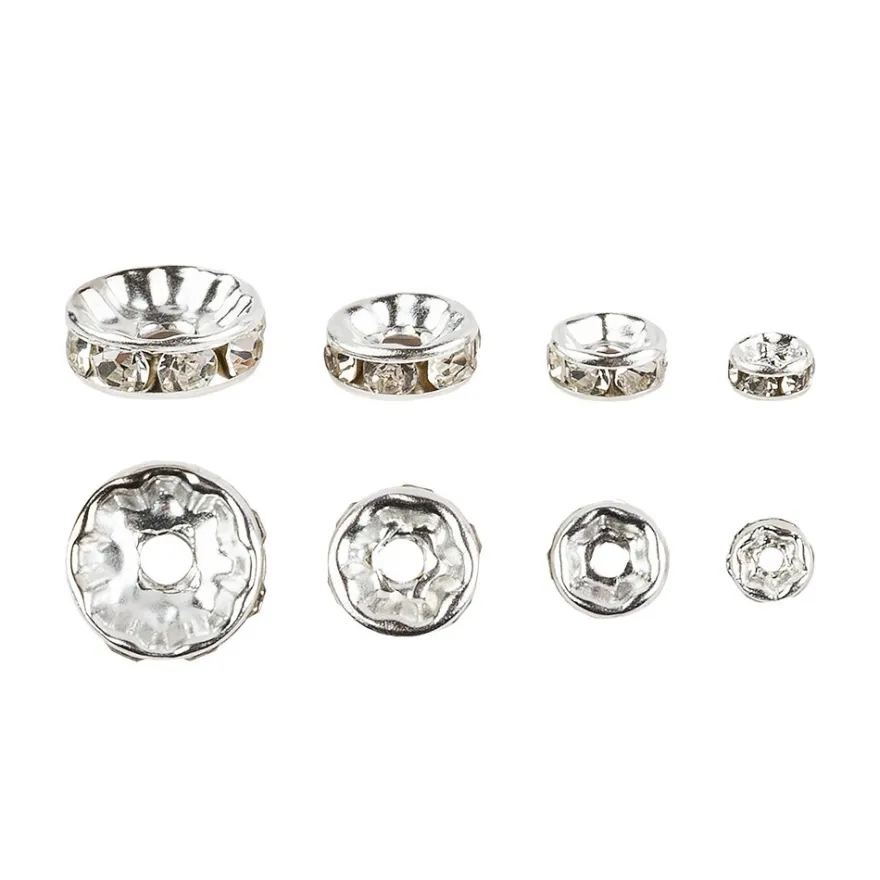 Strass-Rondelle in praktischer Box, 4 Größen, silber, 400 Stück