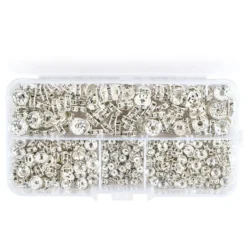 Strass-Rondelle in praktischer Box, 4 Größen, silber, 400 Stück