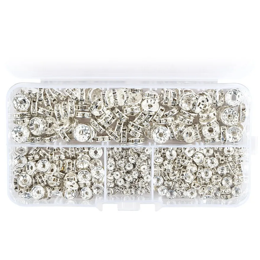 Strass-Rondelle in praktischer Box, 4 Größen, silber, 400 Stück