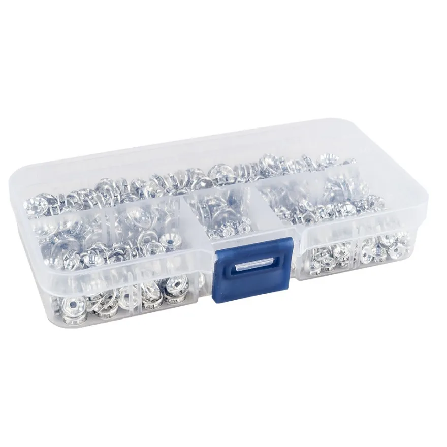 Strass-Rondelle in praktischer Box, 4 Größen, silber, 400 Stück