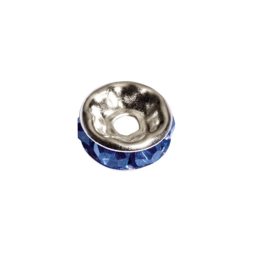 Strass-Rondell mit Strass-Steinen, Ø0,8 cm, 10 Stück, silber/azurit