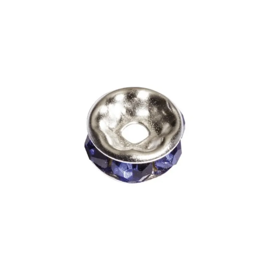 Strass-Rondell mit Strass-Steinen, Ø0,8 cm, 10 Stück, silber/saphir