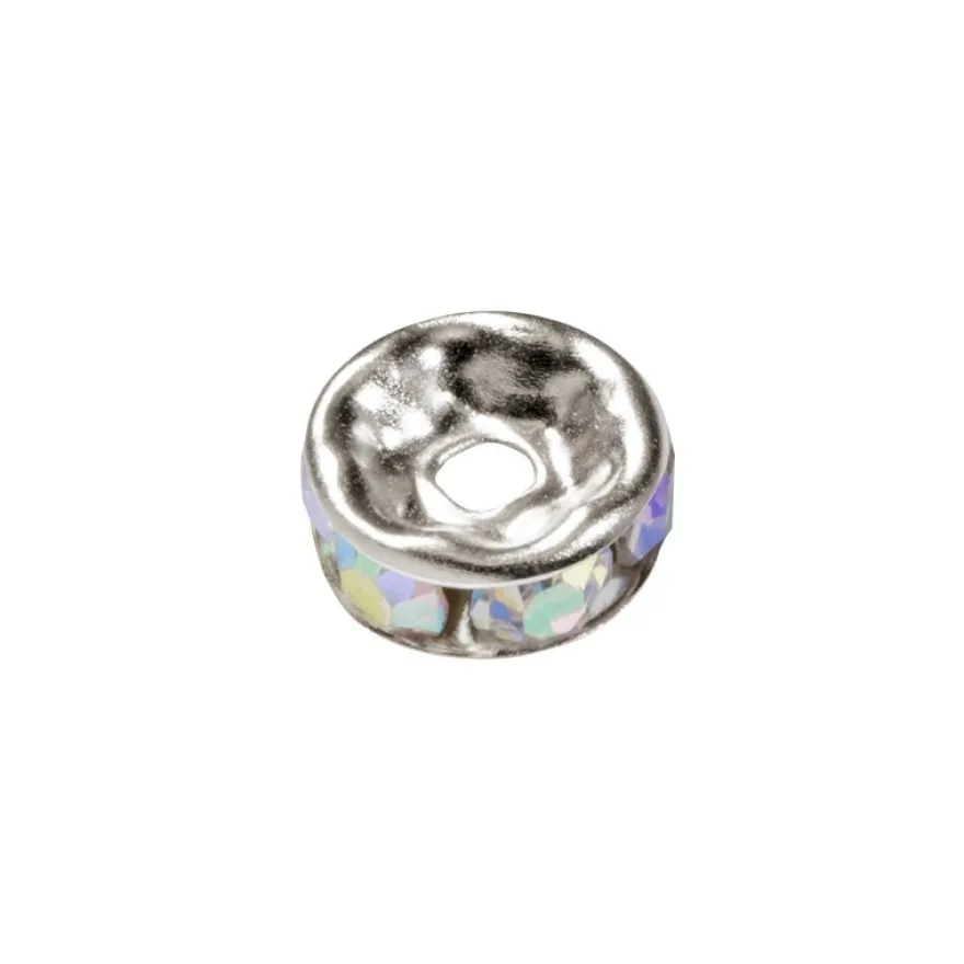 Strass-Rondell mit Strass-Steinen, Ø0,8 cm, 10 Stück, silber/mondstein irisierend