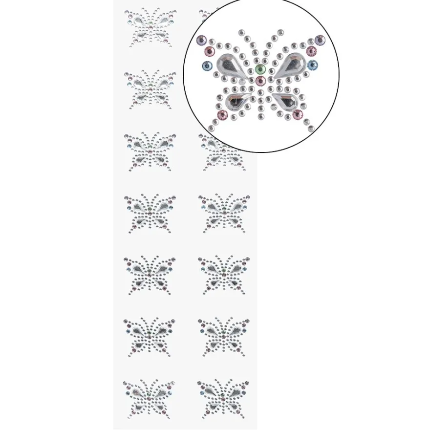 Strass-Schmetterlinge, 14 Sticker, selbstklebend, facettierte Schmucksteine