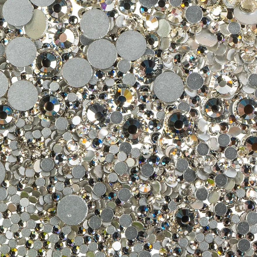 Strass-Steine, Kristall-Glas, facettiert, verschiedene Größen, klar-transparent, 1950 Stück