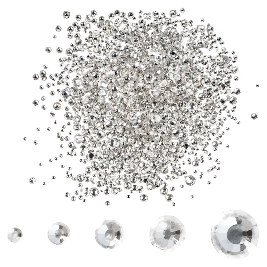 Strass-Steine, Kristall-Glas, facettiert, verschiedene Größen, klar-transparent, 1950 Stück