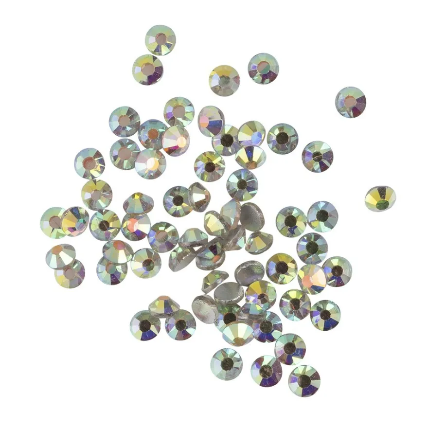 Strass-Steine, Kristall-Glas, facettiert, Ø4mm, 2mm hoch, klar irisierend, 200 Stück