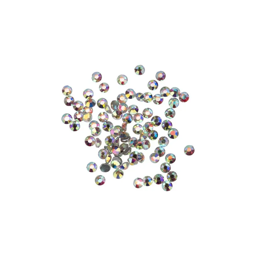 Strass-Steine, Kristall-Glas, facettiert, Ø2,3mm, 0,9mm hoch, klar irisierend, 1000 Stück