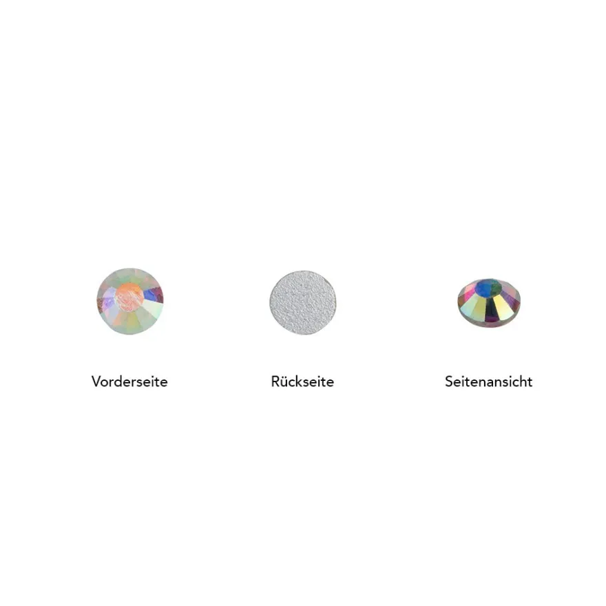Strass-Steine, Kristall-Glas, facettiert, Ø2,3mm, 0,9mm hoch, klar irisierend, 1000 Stück