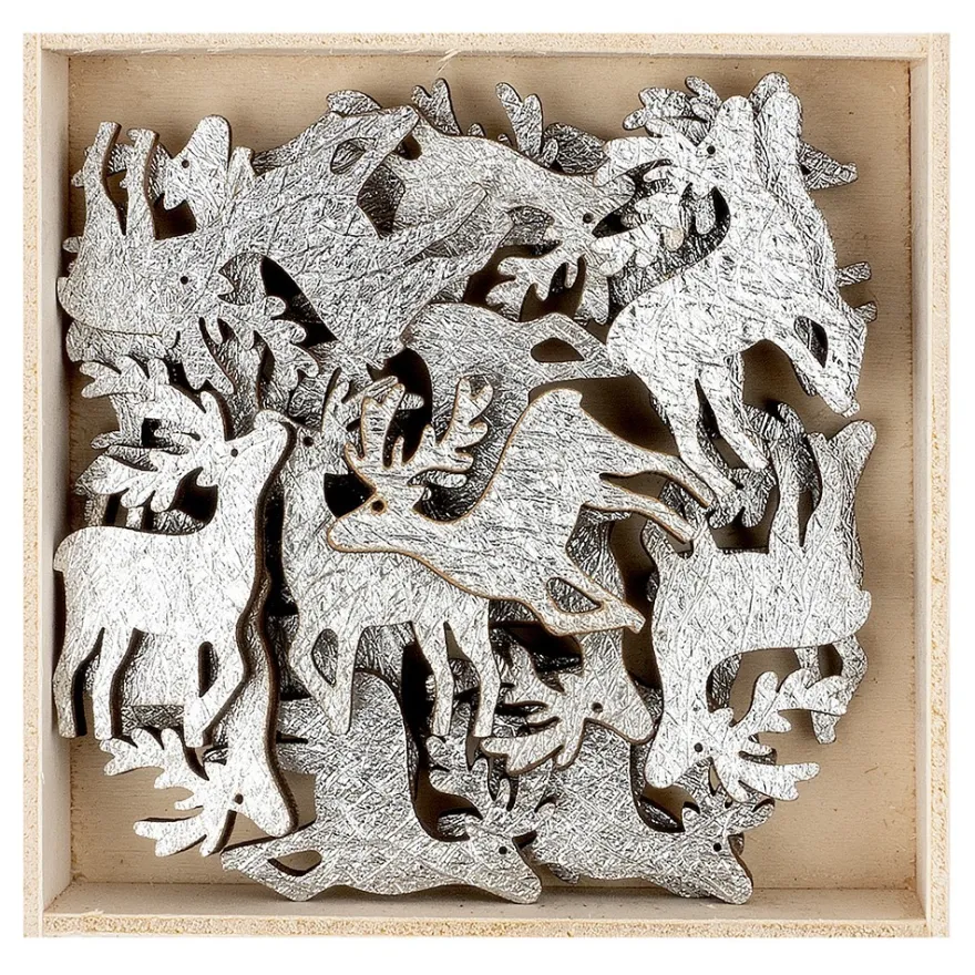 Streudeko, Hirsche, 3cm x 4cm, 2mm stark, silber, 24 Stück