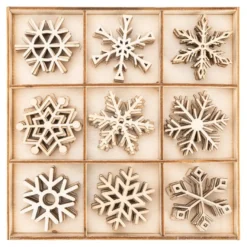 Streu-Deko, Holz, Eiskristalle 2, 9 versch. Designs, je 7 Stück, 1,6mm stark, natur, 63 Teile