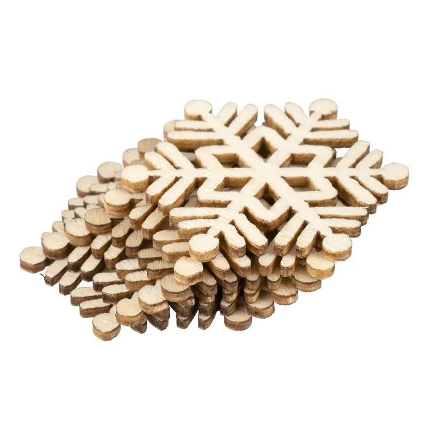 Streu-Deko, Holz, Eiskristalle, 9 versch. Designs, je 5 Stück, 45-teilig