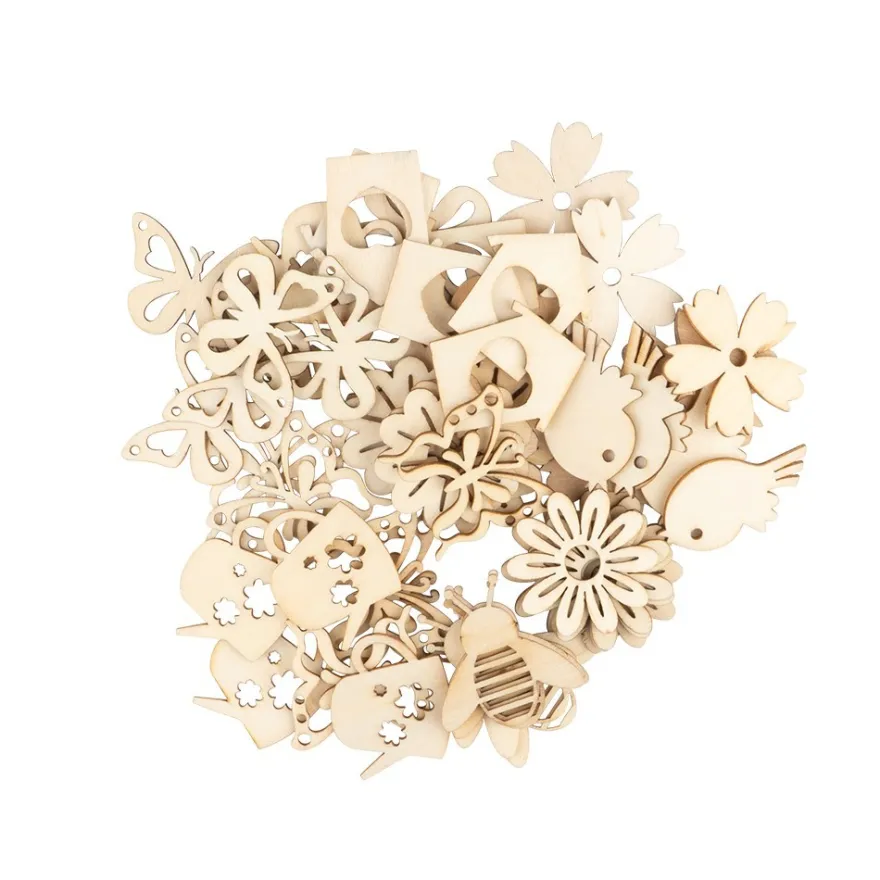 Streu-Deko, Holz, Frühling, 9 versch. Designs, je 6 Stück, 54-teilig