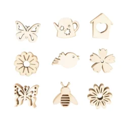 Streu-Deko, Holz, Frühling, 9 versch. Designs, je 6 Stück, 54-teilig