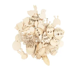 Streu-Deko, Holz, Frohe Ostern, 9 versch. Designs, je 6 Stück, 54-teilig