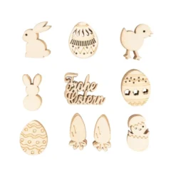 Streu-Deko, Holz, Frohe Ostern, 9 versch. Designs, je 6 Stück, 54-teilig