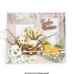 Streu-Deko, Holz, Frohe Ostern, 9 versch. Designs, je 6 Stück, 54-teilig