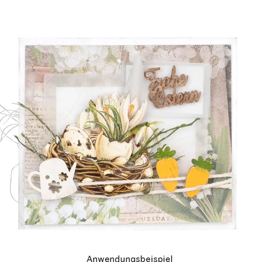 Streu-Deko, Holz, Frohe Ostern, 9 versch. Designs, je 6 Stück, 54-teilig