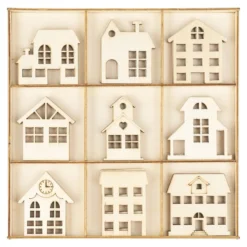 Streu-Deko, Holz, Häuser, 9 versch. Designs, je 3 Stück, 27-teilig
