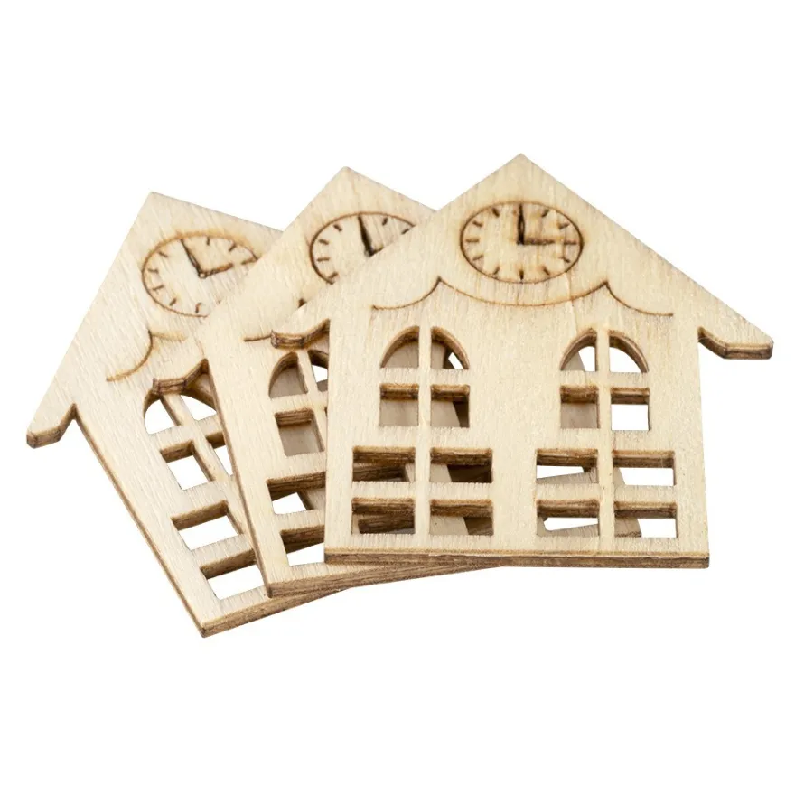 Streu-Deko, Holz, Häuser, 9 versch. Designs, je 3 Stück, 27-teilig