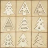 Streu-Deko, Holz, Tannenbäume, 9 versch. Designs, je 3 Stück, 8cm groß, 1mm stark, natur, 27-teilig