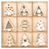 Streu-Deko, Holz, Tannenbäume, 9 versch. Designs, je 7 Stück, 1,6mm stark, natur, 63 Teile