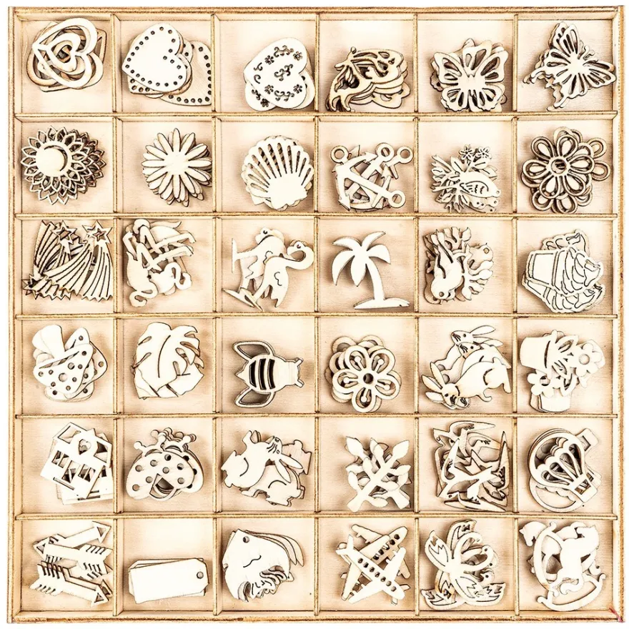 Streu-Deko, Holz, 36 verschiedene Designs, 2cm bis 3cm, 180 Teile